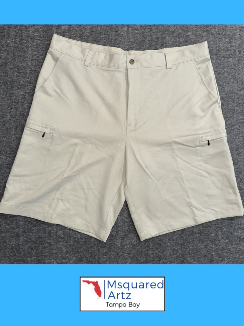 IZOD Golf Cargo Shorts Mens Size 38 Beige Performance Polyester Classic Fit